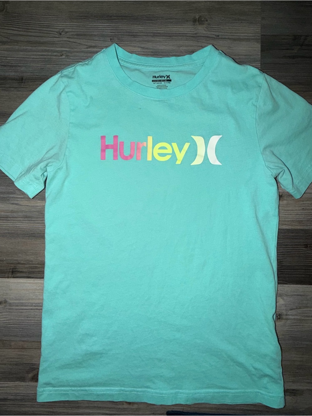 Hurley Aqua Short-Sleeve Logo Tee with Pink and Yellow Accents